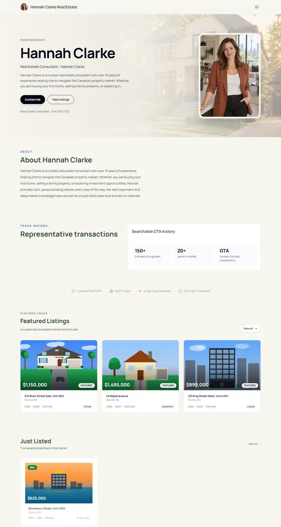 Home page of Hannah Clarke's demo site, Warm Consultant template
