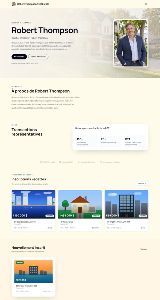Page d'accueil du site de démonstration de Robert Thompson, modèle Banlieue familiale