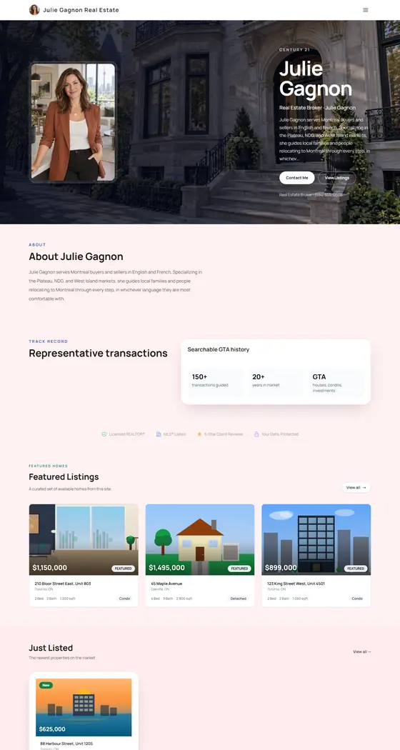 Home page of Julie Gagnon's demo site, Bilingual template