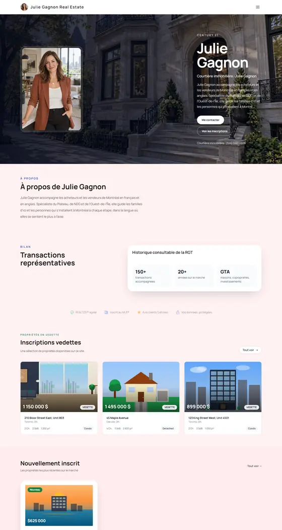 Page d'accueil du site de démonstration de Julie Gagnon, modèle Bilingue