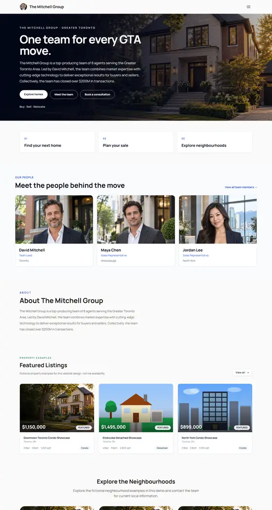 Home page of The Mitchell Group's demo site, Sage & Stone template