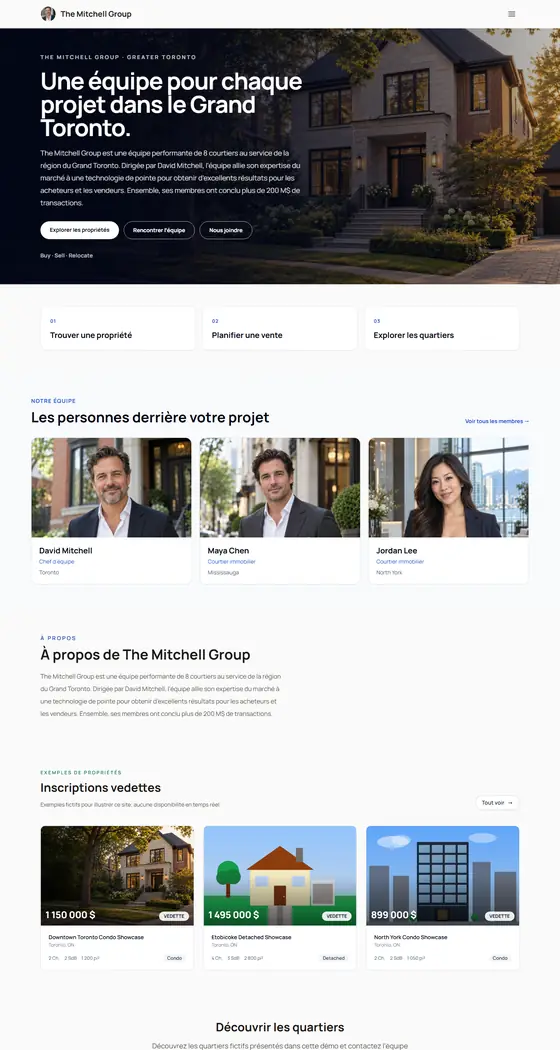 Page d'accueil du site de démonstration de The Mitchell Group, modèle Sauge et pierre